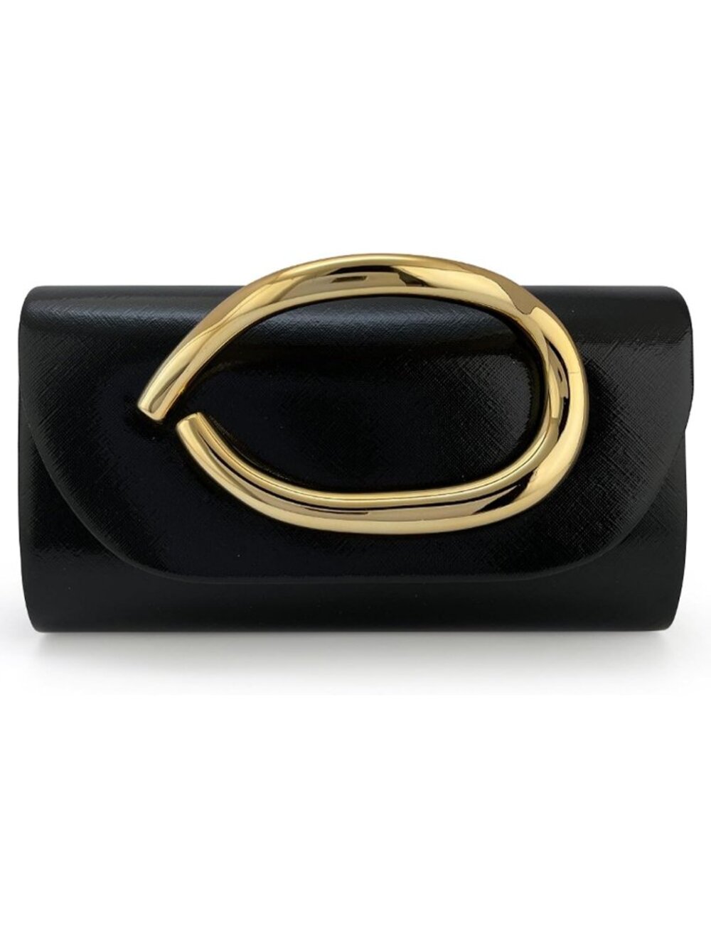 Women's Black Vegan Leather Clutch Gold Handle Formal Evening Purse Bag
